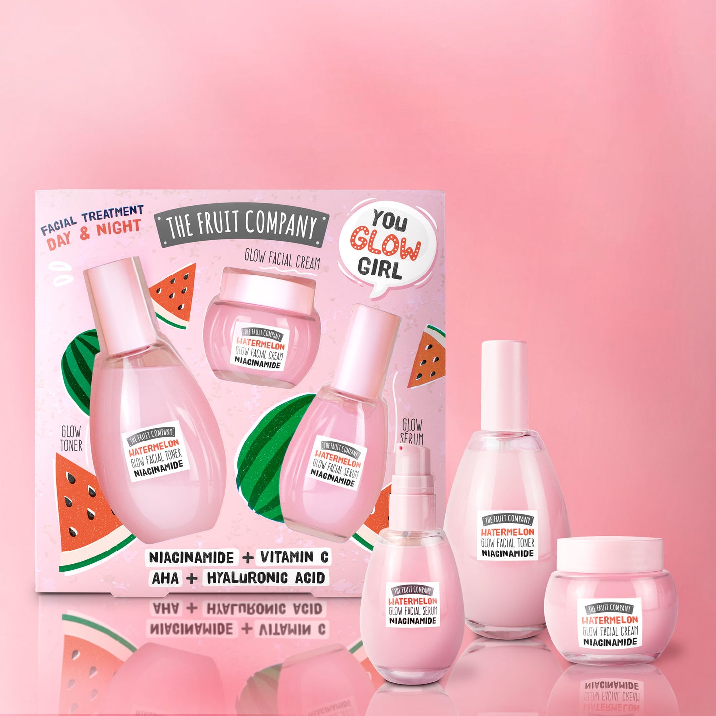 Set viso Glow Ritual all'anguria -The Fruit Company- Tonico 150ml + Siero 70ml + Crema 50ml