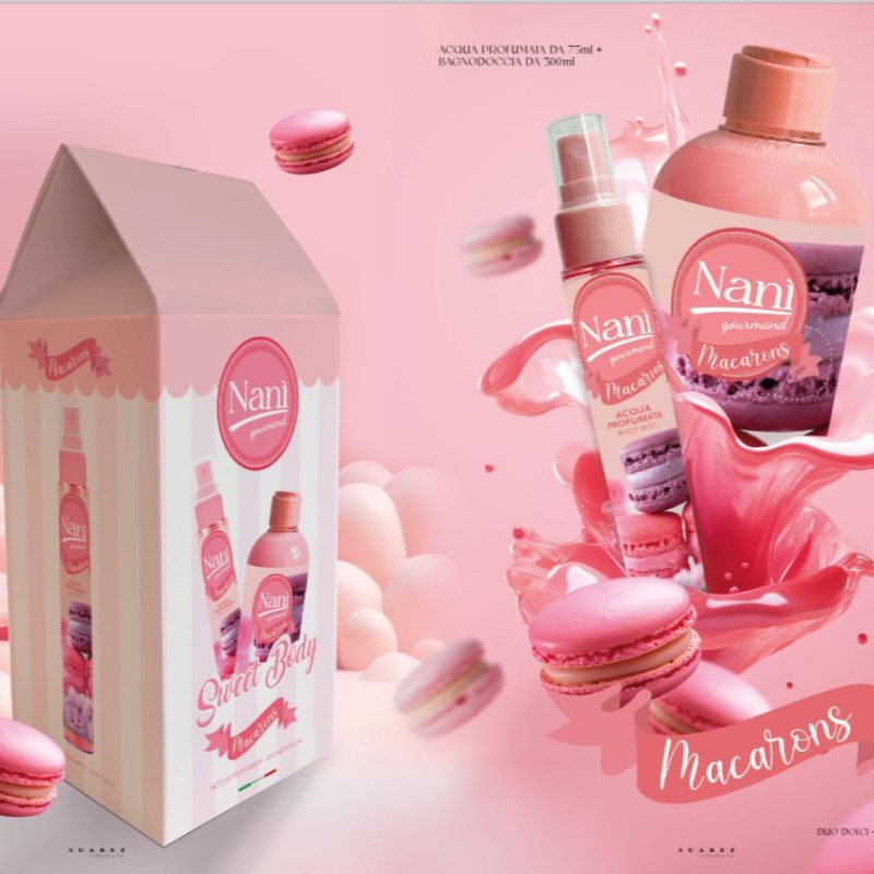 KIT NANI' - ACQUA PROFUMATA 75ML+ BAGNO DOCCIA 300ML - MACARONS