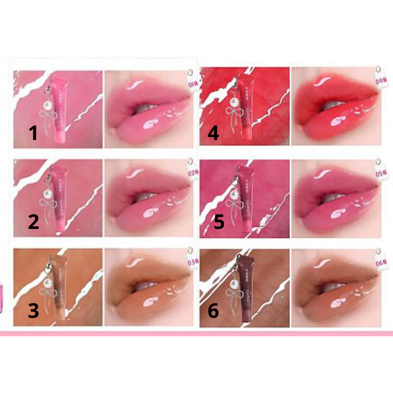 Lip Gloss Crystal rimpolpante effetto glossy- con ciondolo portachiavi con perlina e fiocchetto - Olibolla