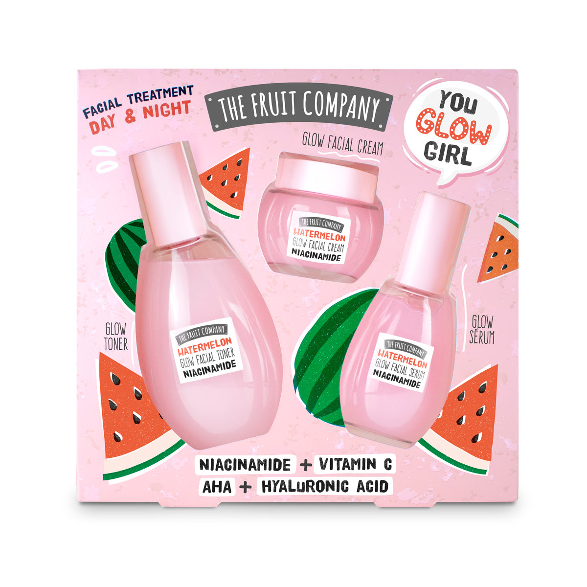 Set viso Glow Ritual all'anguria -The Fruit Company- Tonico 150ml + Siero 70ml + Crema 50ml