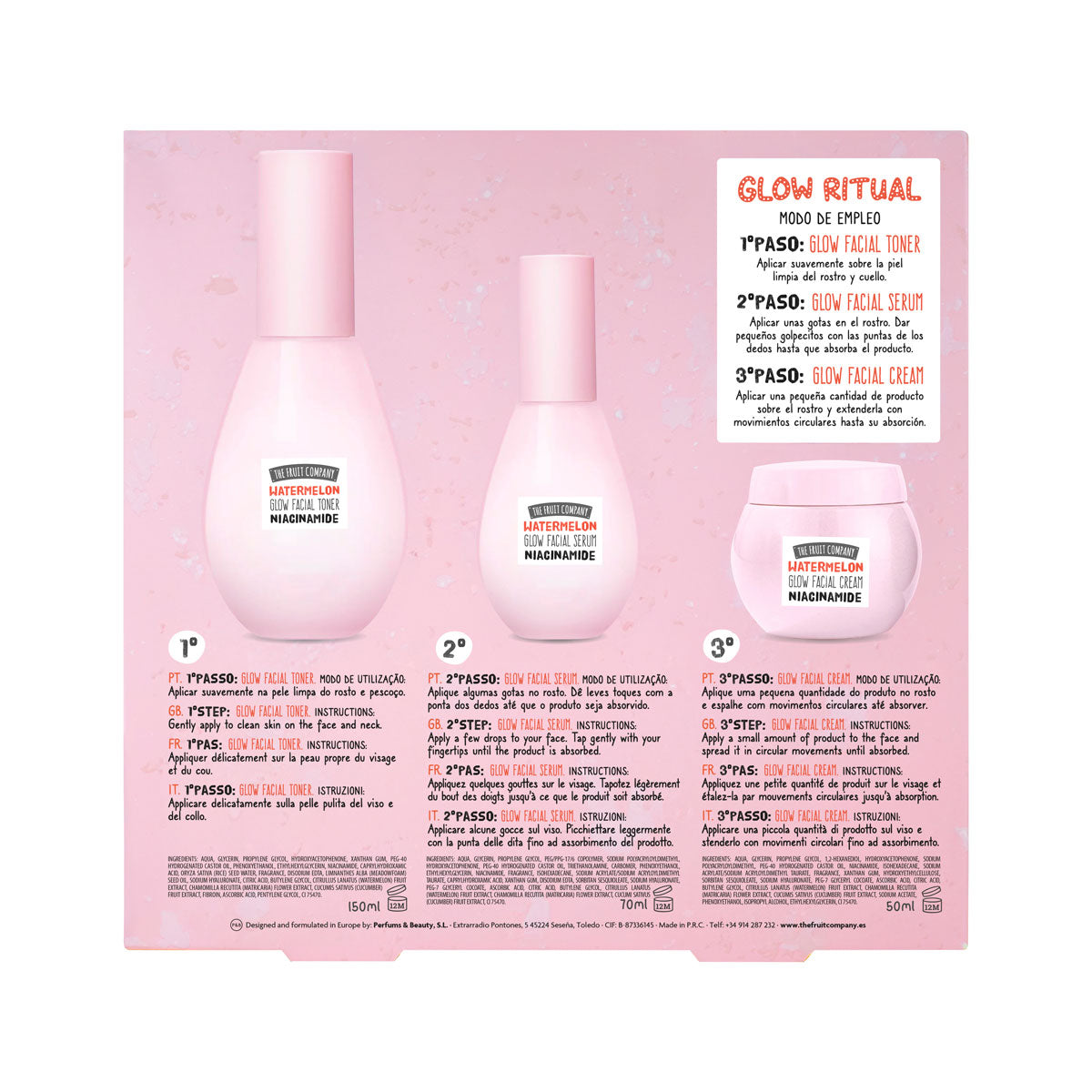 Set viso Glow Ritual all'anguria -The Fruit Company- Tonico 150ml + Siero 70ml + Crema 50ml