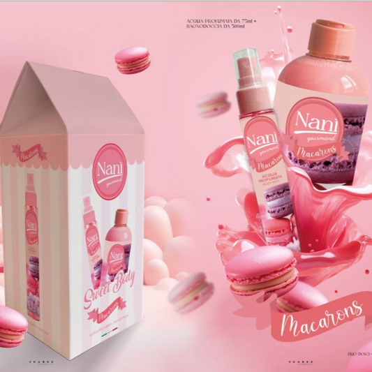 KIT NANI' - ACQUA PROFUMATA 75ML+ BAGNO DOCCIA 300ML - MACARONS