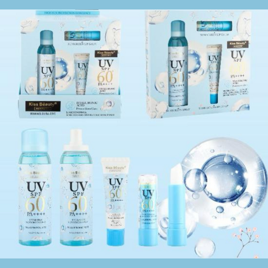 Kit protezione 60+ acqua spray, crema mani e lip balm all'acido ialuronico