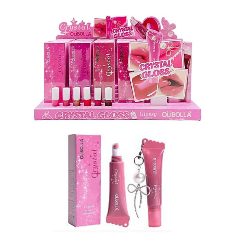 Lip Gloss Crystal rimpolpante effetto glossy- con ciondolo portachiavi con perlina e fiocchetto - Olibolla