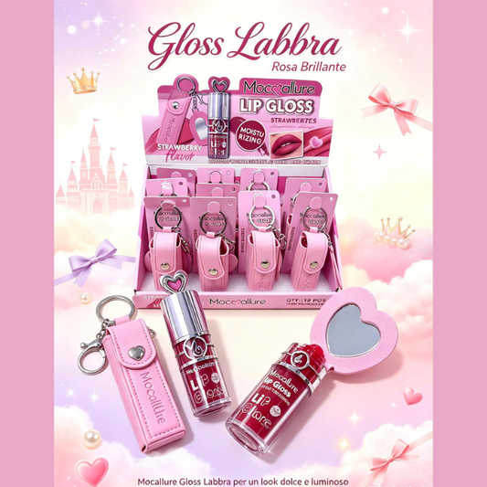 Portachiavi + specchietto a forma di cuore + Lipgloss