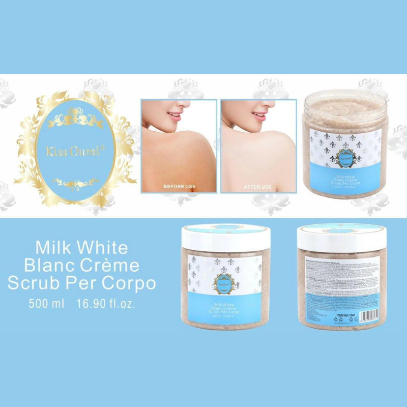 Scrub per il corpo profumazione Bianco Latte con proteine del latte, miele e burro di karite’ e vitamina E-500ml