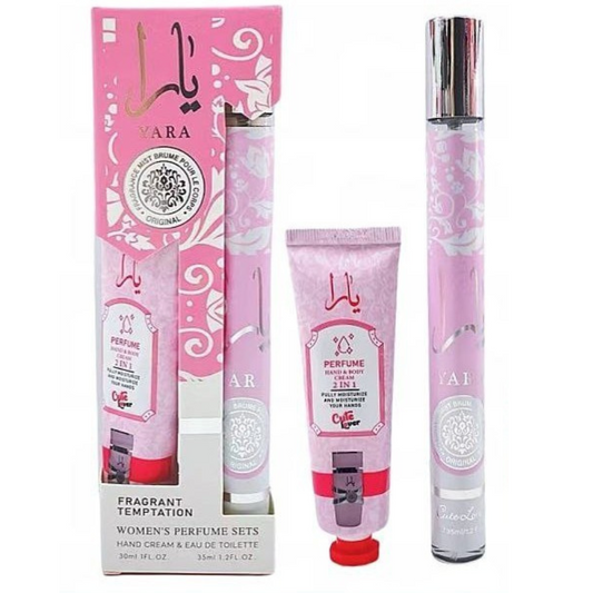 Set Profumo da borsetta + Crema Mani - Profumazione Araba Yara Rosa - 35ml+30ml